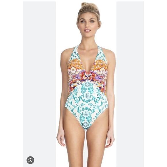 Johnny Was Ellyo Twist One Piece Floral Swimsuit Boho Vacation Beach Womens XL - Picture 1 of 8
